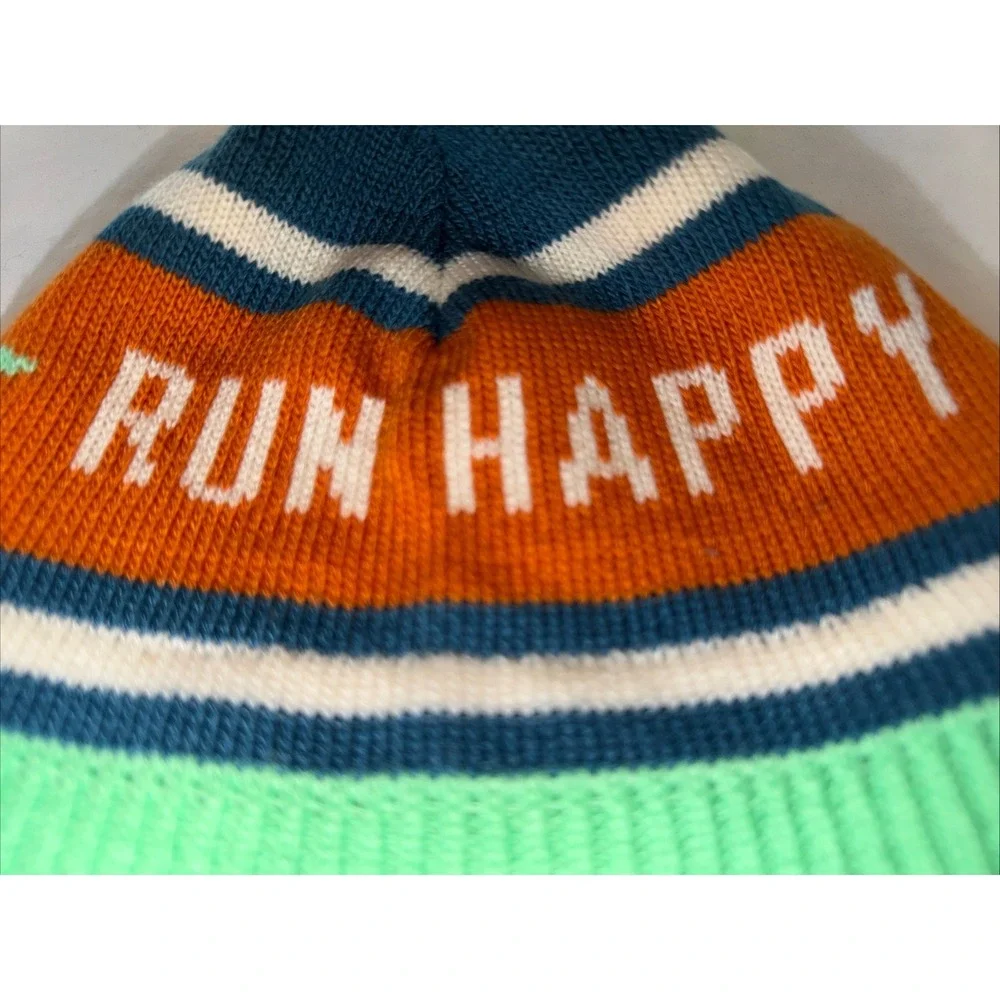 Brooks Run Happy Heritage Pom Pom Beanie DK Ocean Unisex Running Apparel Hat